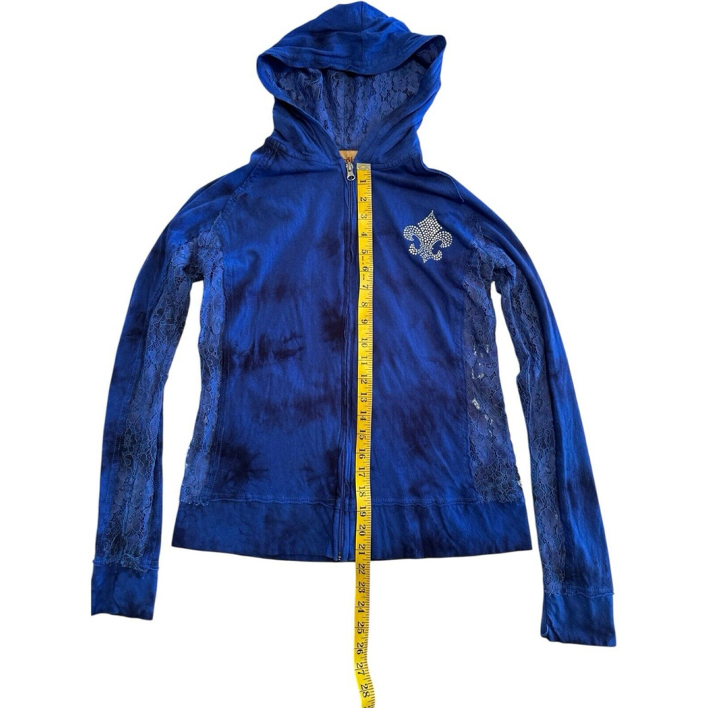 Cowgirl Legend Distressed Lace Hoodie Zip Jacket Womens Large Blue Lightweight - Picture 12 of 16